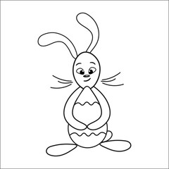 Surprised rabbit with Easter egg. Minimalistic vector isolated illustration in doodle style. Coloring page.