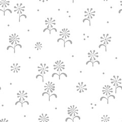 Folksy small floral seamless vector pattern. Boho neutral grey ditsy fashion print. Folk art daisy bloom background. Spring bloomy meadow illustration