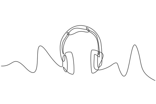 Single continuous line drawing of headphone with zigzag wire. Electronic recording tools head phone gadget concept. Modern one line draw design graphic vector illustration