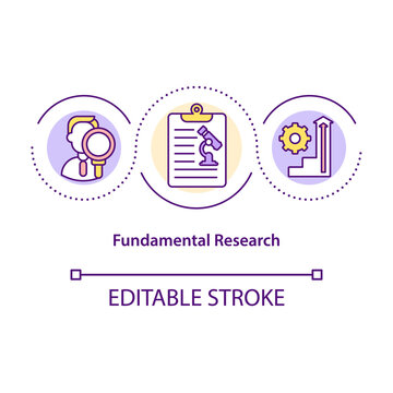 Fundamental Research Concept Icon. Expanding Knowledge In Specific Research Areas. Science Research Idea Thin Line Illustration. Vector Isolated Outline RGB Color Drawing. Editable Stroke