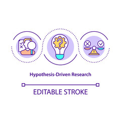 Hypothesis driven research concept icon. Discovering new thing with use of theories. Information idea thin line illustration. Vector isolated outline RGB color drawing. Editable stroke