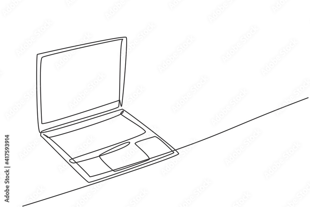 Fototapete one continuous line drawing of laptop unit for working at home. electricity computer for small busin