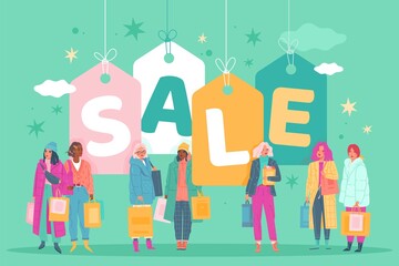 Female clothes sale. Vector poster