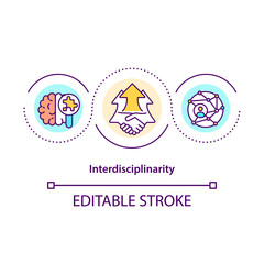 Interdisciplinarity concept icon. Combination of couple academic disciplines into one activity. Discovery idea thin line illustration. Vector isolated outline RGB color drawing. Editable stroke