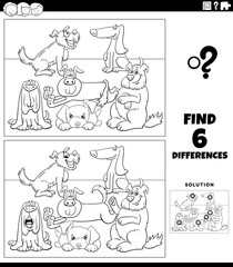differences educational game with dogs coloring book page