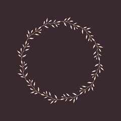 Hand drawn ink botanical floral laurel wreath from branches. Logo design, wedding, engagement invitations. Vintage retro style frame for beauty bio concept