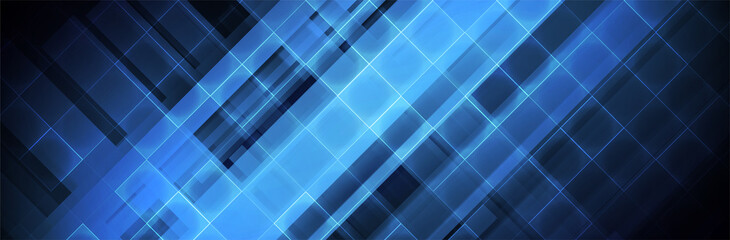 Abstract Blue Background. Technology banner. Square pattern. Futuristic vector illustration