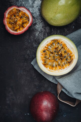 Fresh and juicy raw passion fruit and maracuja