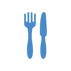 fork and knife icon on white background. Vector illustration flat style blue color.