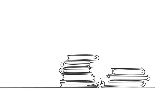 Books Stack. Single Continuous Line Pile Of Books On Desk Library Graphic Icon. Simple One Line Doodle For Education Concept. Paper Isolated Vector Illustration Minimalist Design On White Background