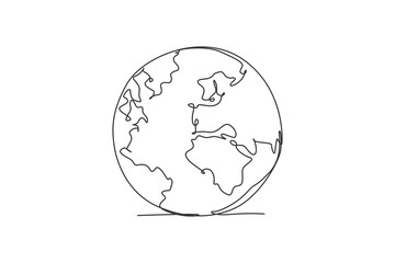 Single one line drawing of round globe earth. Earth icon silhouette for education concept. Infographic territory geography presentation isolated on white background. Design vector graphic illustration