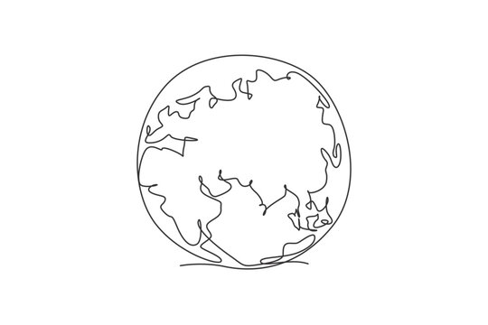 recommend clip art: Round global earth. Single continuous line world globe map graphic icon. Simple one line doodle for geography education concept. Isolated vector illustration minimalist design on white background