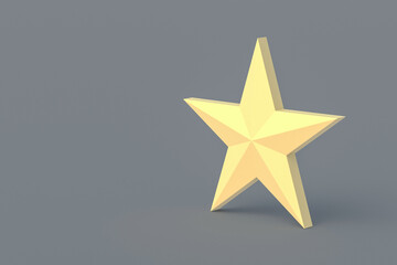 Obraz premium One golden star on gray background. Copy space. 3d rendering