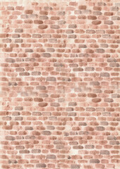Brick grunge wall. Hand drawn watercolor illustration and background