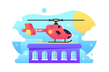 Helicopter standing on rooftop