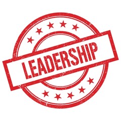LEADERSHIP text written on red vintage round stamp.