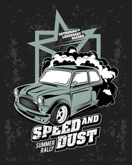 speed and dust, racing car illustration