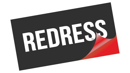 REDRESS text on black red sticker stamp.