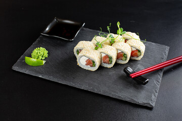 japanese sushi food. Maki ands rolls with tuna.