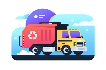 Fototapeta premium Modern garbage collection in city in garbage truck.
