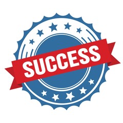 SUCCESS text on red blue ribbon stamp.