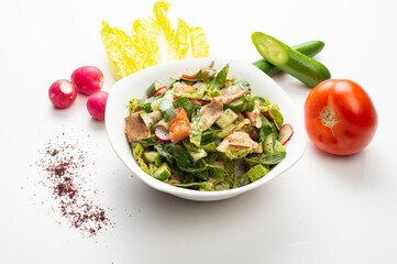 fattoush Salad , Lebanese salad isolated on white background.