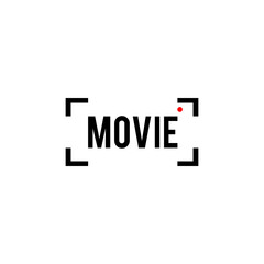 Fototapeta premium Letter Movie and Small Red Dot in a Black Viewfinder Isolated on White Background, Conceptual Vector Illustration