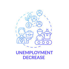 Unemployment decrease concept icon. Global economic crisis and gainful work idea thin line illustration. Unemployed people. Inverse correlation. Vector isolated outline RGB color drawing