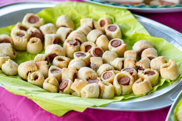Delightful appetizers with frankfurters sausages
