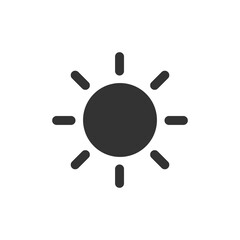 Sun icon. Black sun silhouette. Warm weather symbol. Vector isolated on white.