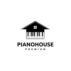 Piano House Logo Inspiration, Modern Creative Music Studio with House and Piano Sign Design Logo Template