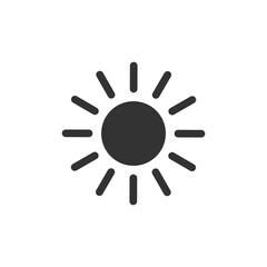 Sun icon. Black sun silhouette. Warm weather symbol. Vector isolated on white.