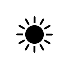 Sun icon. Black sun silhouette. Warm weather symbol. Vector isolated on white.