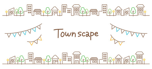線画のおしゃれな町並みとガーランド