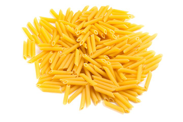 Penne Raw Pasta Isolated on White. High quality photo.