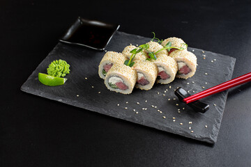 japanese sushi food. Maki ands rolls with tuna.