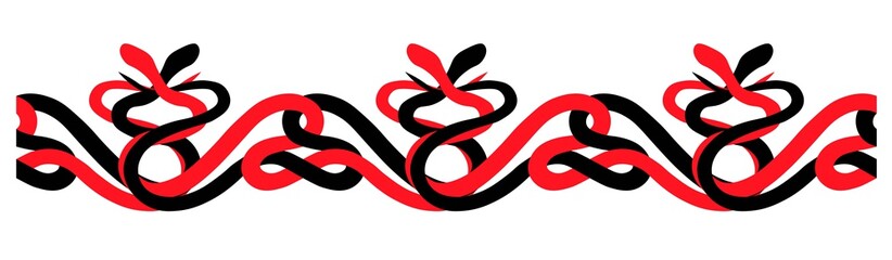 Seamless border with snakes. The border is serpentine. A repeating pattern. Cobra, anaconda and boa constrictor