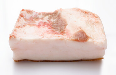 raw lard piece on white background, pork fat