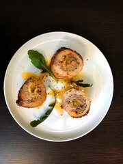 beef rolls filled with vegetables. Vertical image