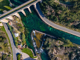 Aerial view Aqueduct of the canal de Carpentras at the Fontaine de Vaucluse