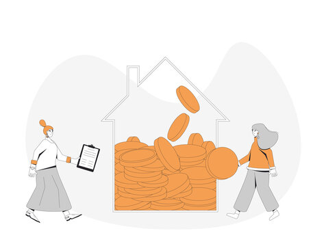 house filled with coins, people, financial clip art preview
