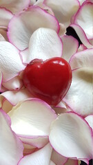 Obraz na płótnie Canvas Red heart and rose petals