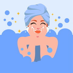 Beautiful girl taking a bubble bath. Vector in EPS format.