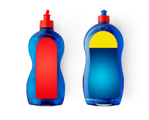A set of bottles of detergents for washing. Blank plastic bottle for laundry detergent, isolated on white background, Clipping path included.