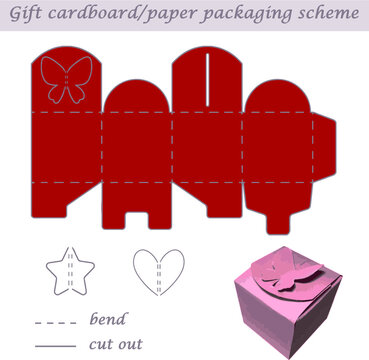 3D butterfly shaped gift paper or cardboard packaging scheme box for presents and events, laser cut