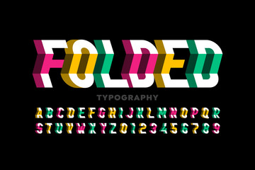 Folded style font, typography design, alphabet letters and numbers