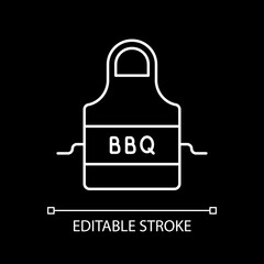 Naklejka premium BBQ apron white linear icon for dark theme. Protective garment for cooking. Barbecue cookery. Thin line customizable illustration. Isolated vector contour symbol for night mode. Editable stroke