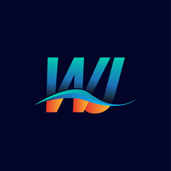 Initial letter logo WJ company name blue and orange color swoosh design. vector logotype for business and company identity.