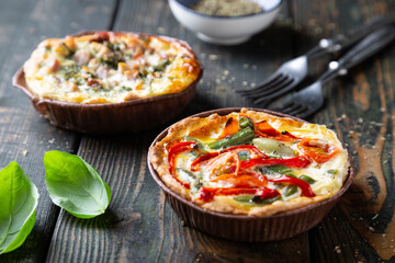 Various mini quiches on the table
