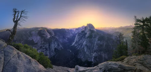 Foto auf Acrylglas Half Dome half dome and waterfalls from glacier point in yosemite national park at sunset